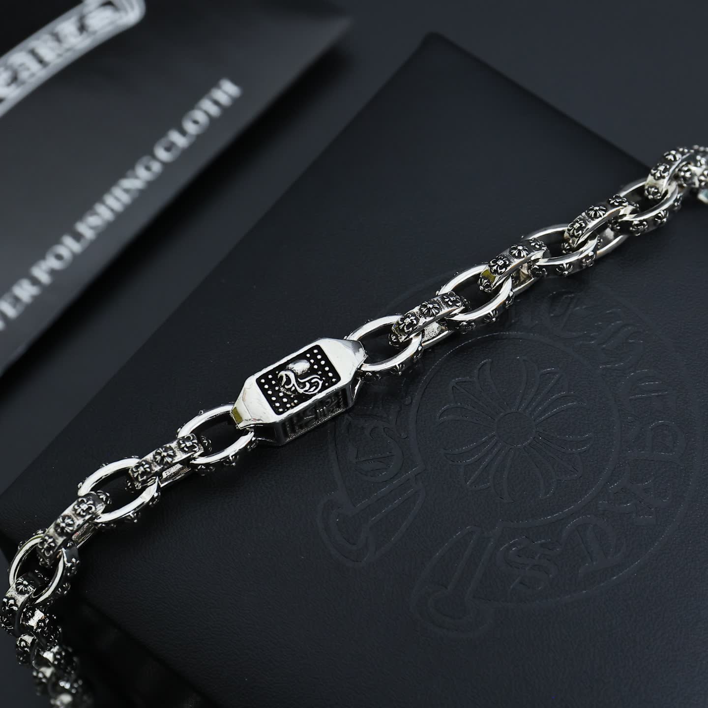 Chrome Hearts Silver Bracelet with Black Stones